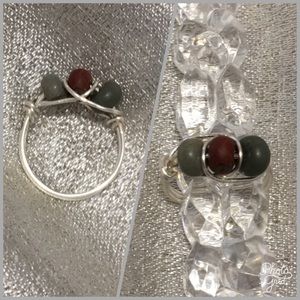 Silver plated wire ring with Jasper beads.